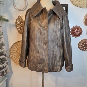 Chico's Women's Metallic Y2K Brown & Gold Bronze 100% Genuine Leather Jacket